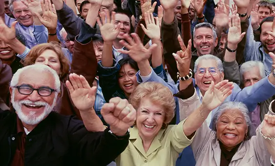 Cheering crowd of people