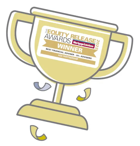 Trophy with Equity Release Awards Winner logo on the front