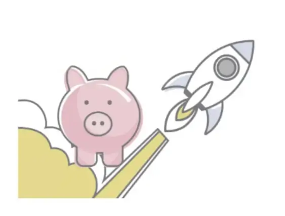 Piggy bank and rocket taking off